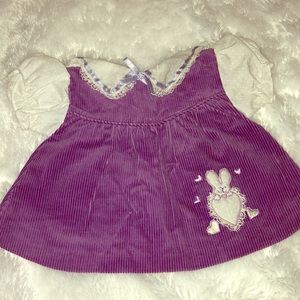 Newborn Baby Girl Purple Corduroy and Lace Dress